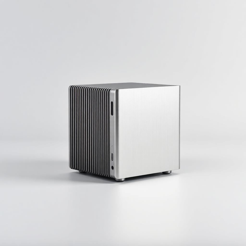 Cube Mini Desktop PC compact fanless aluminum chassis on a desk
